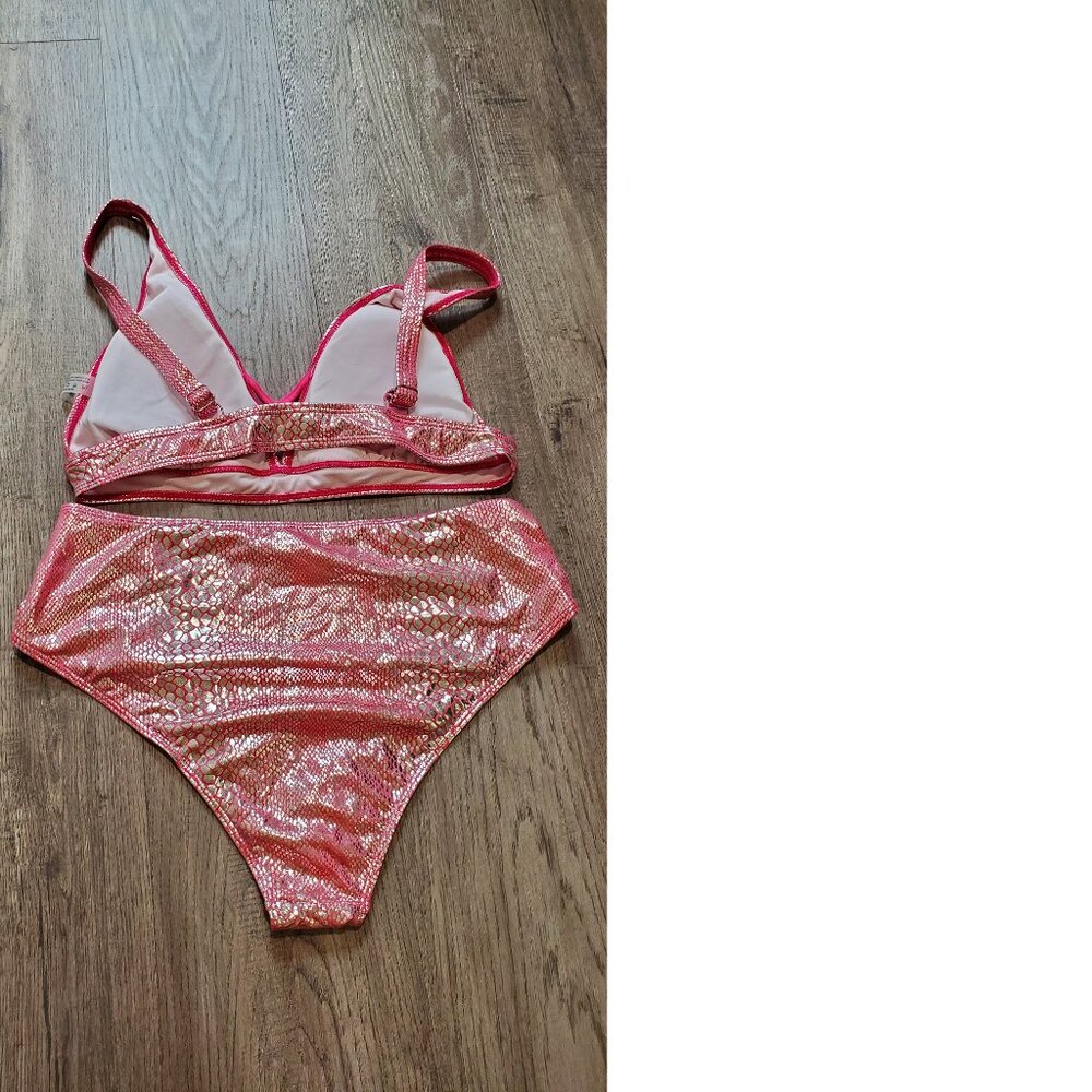 Shein Metallic Criss Cross Snake Print Bikini 1X - Picture 5 of 6